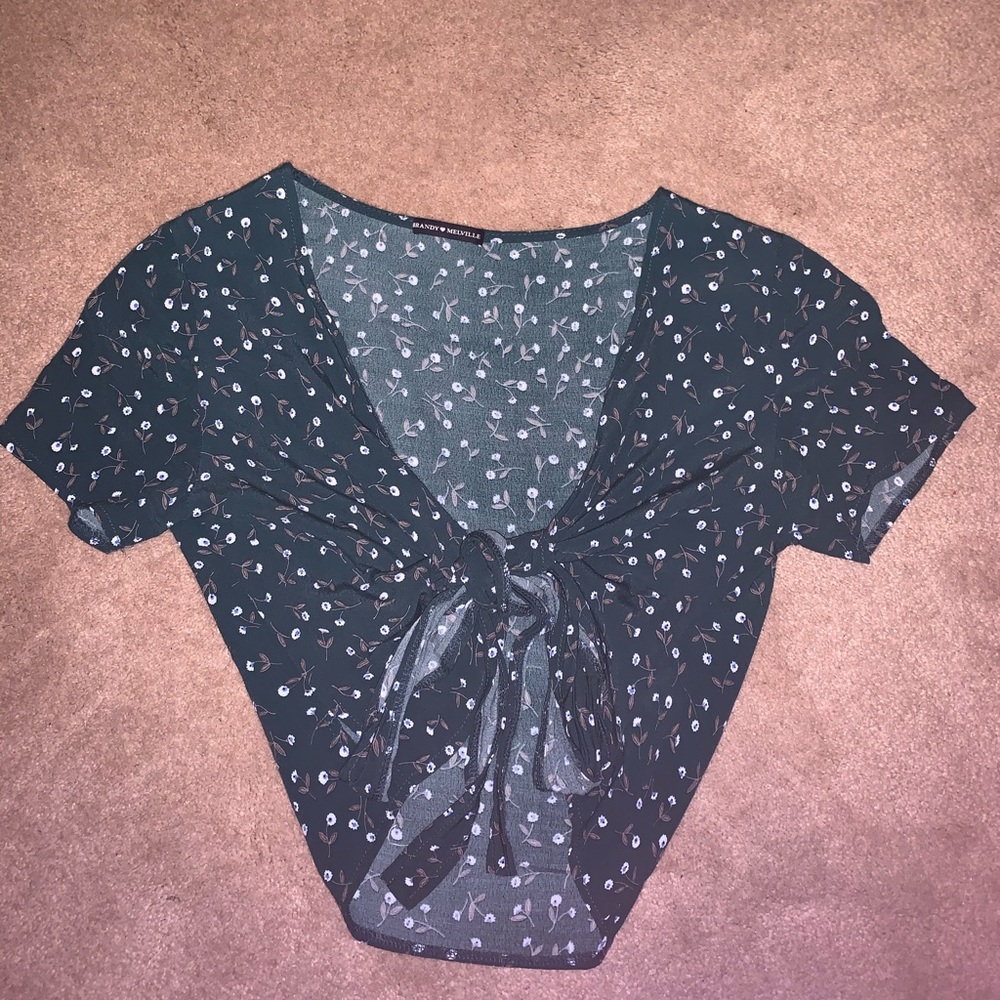 SOLD❌Brandy Melville Green Flower Rae Wrap Top - Picture 5 of 8